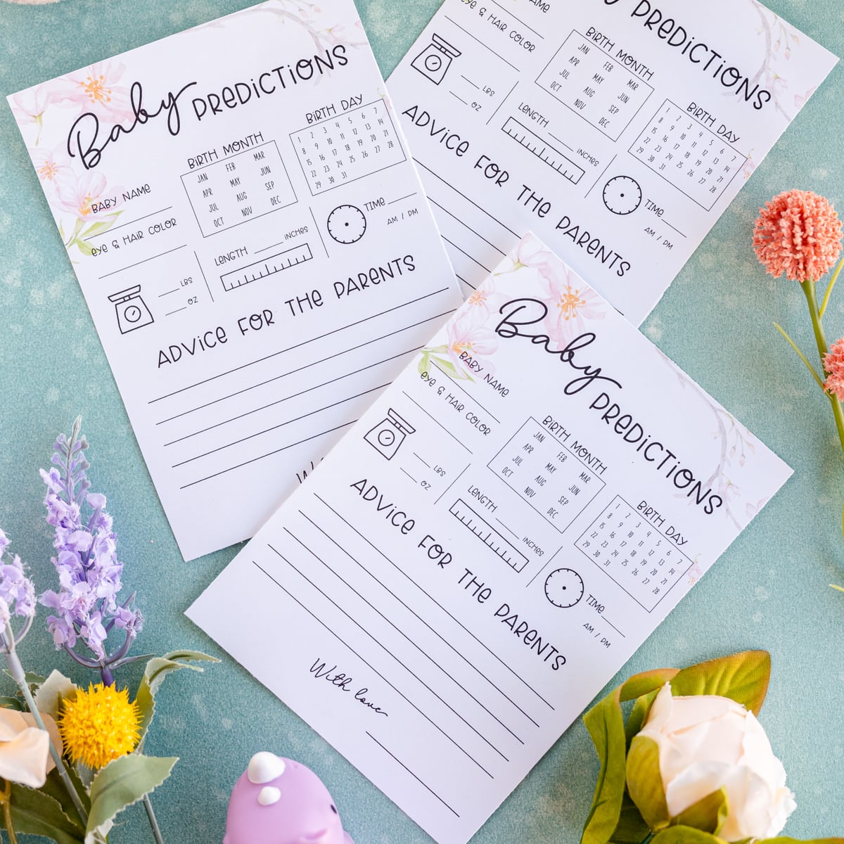 Printable Baby Shower Predictions & Advice Cards