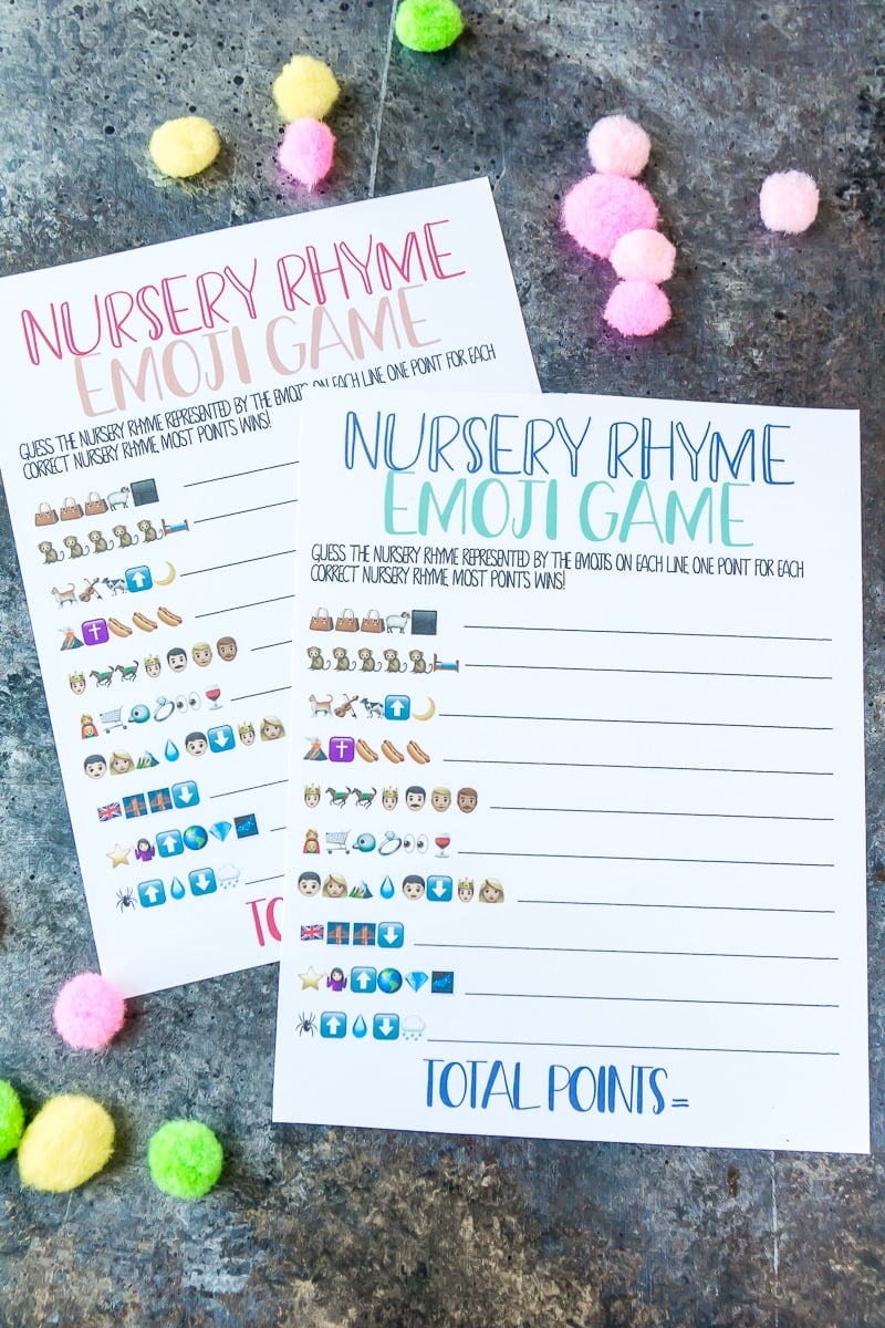 Free Printable Nursery Rhyme Baby Shower Emoji Game