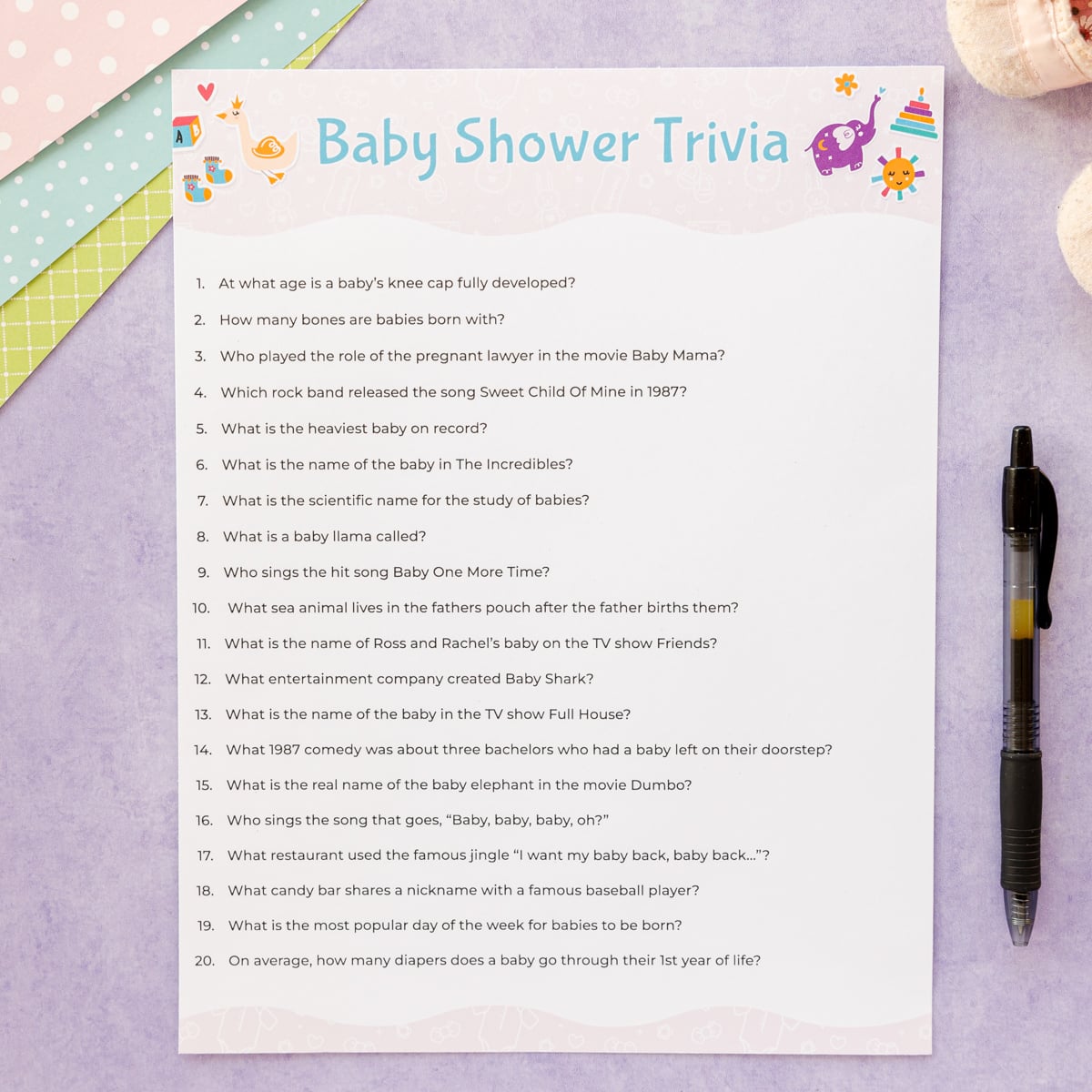 Baby Shower Trivia Game