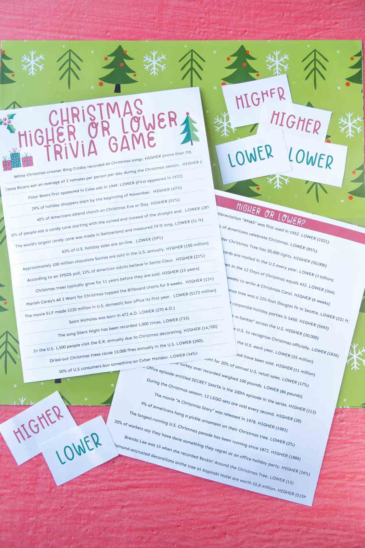 Christmas Higher or Lower Trivia Game