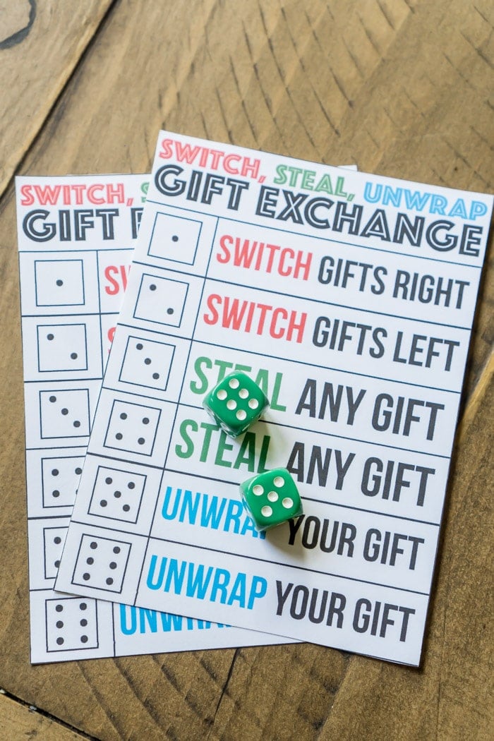 Printable Switch, Steal, Unwrap Gift Exchange Dice Game