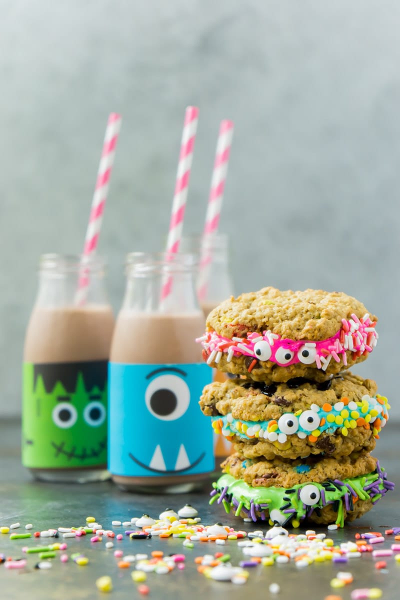 Monster Milk and Cookie Sandwiches