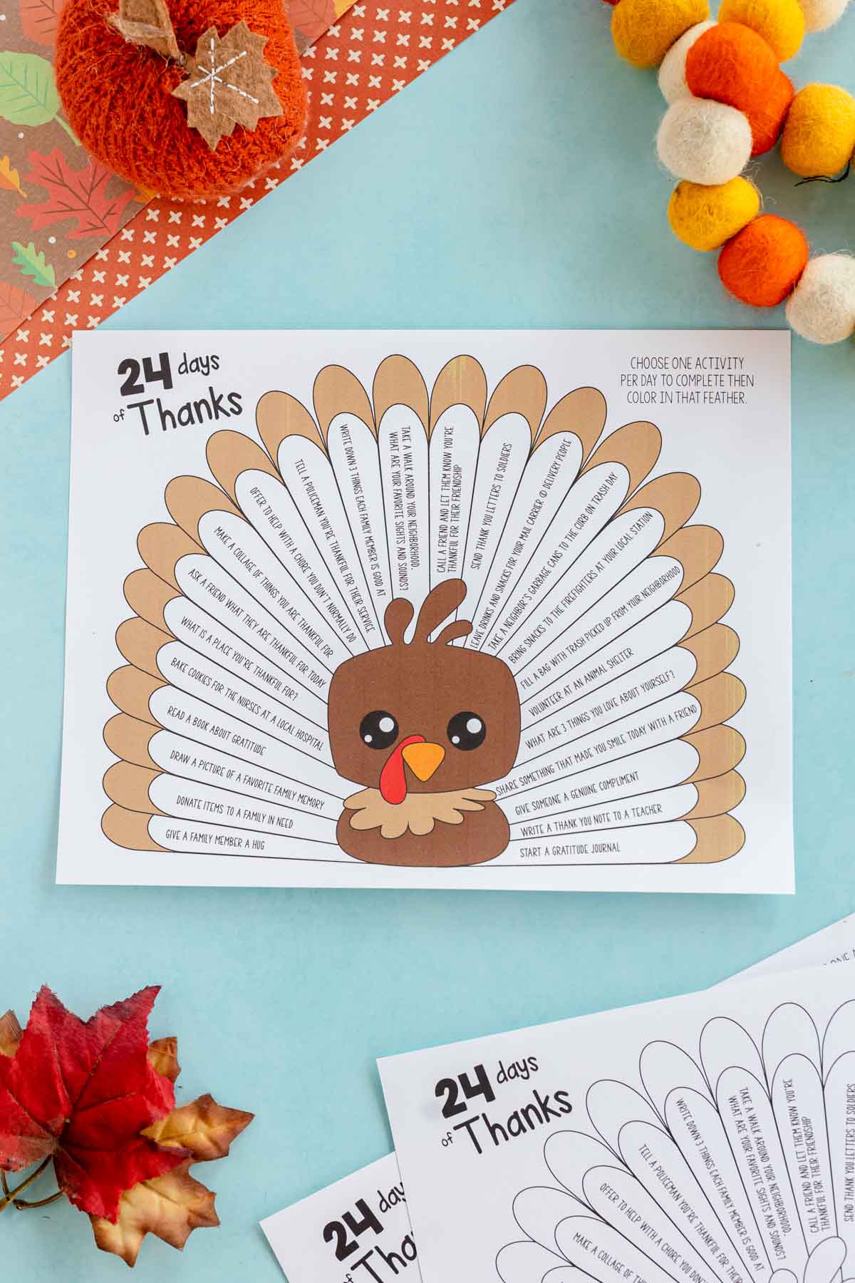Printable Thanksgiving Turkey and Gratitude Activities
