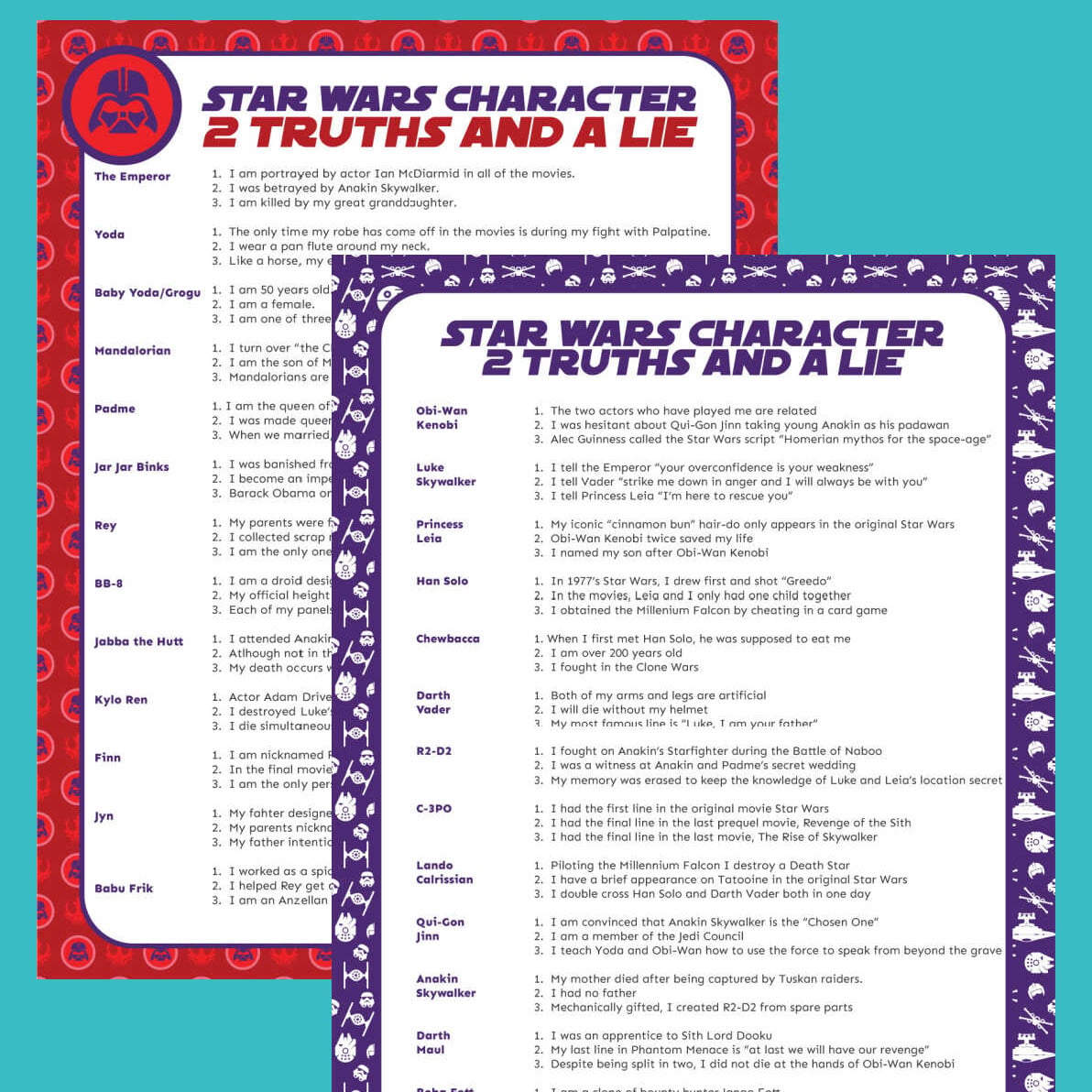 Star Wars Two Truths and a Lie