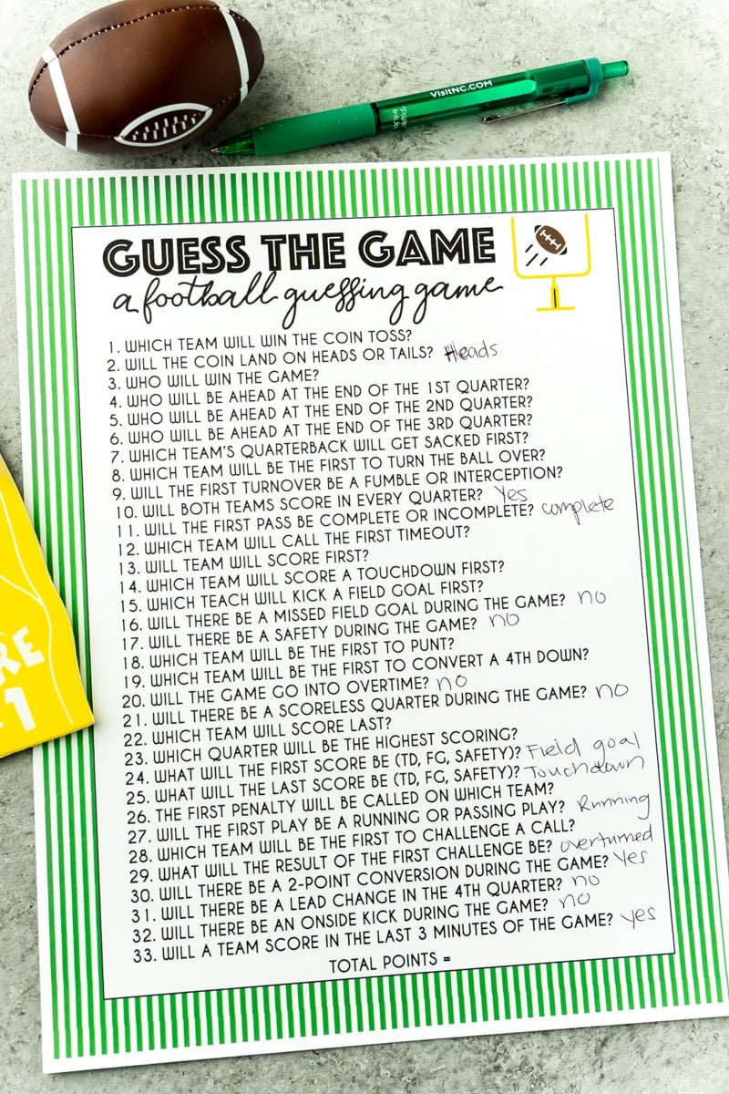 Free Printable Super Bowl Question Game