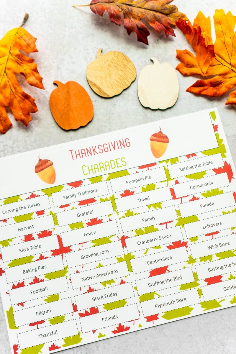 Printable Thanksgiving Charades Game
