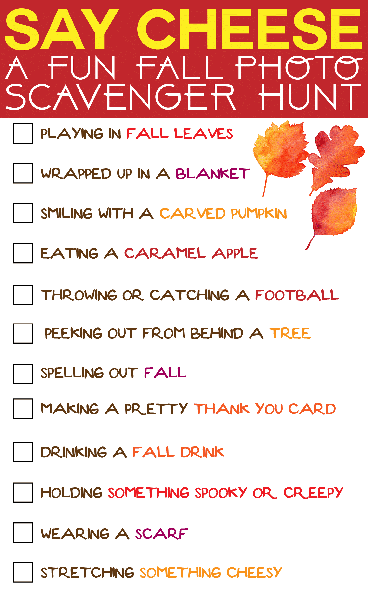 Free Printable Fall Scavenger Hunt Ideas